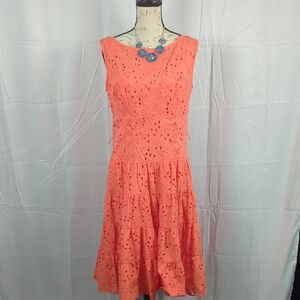 SL Fashions Coral Eyelet Midi Dress